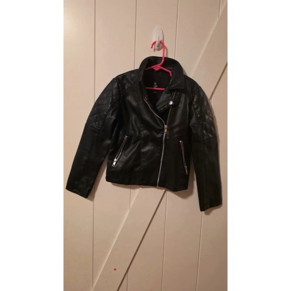 Art Class Girls Black Faux Leather Moto Biker Jacket - Size 6X